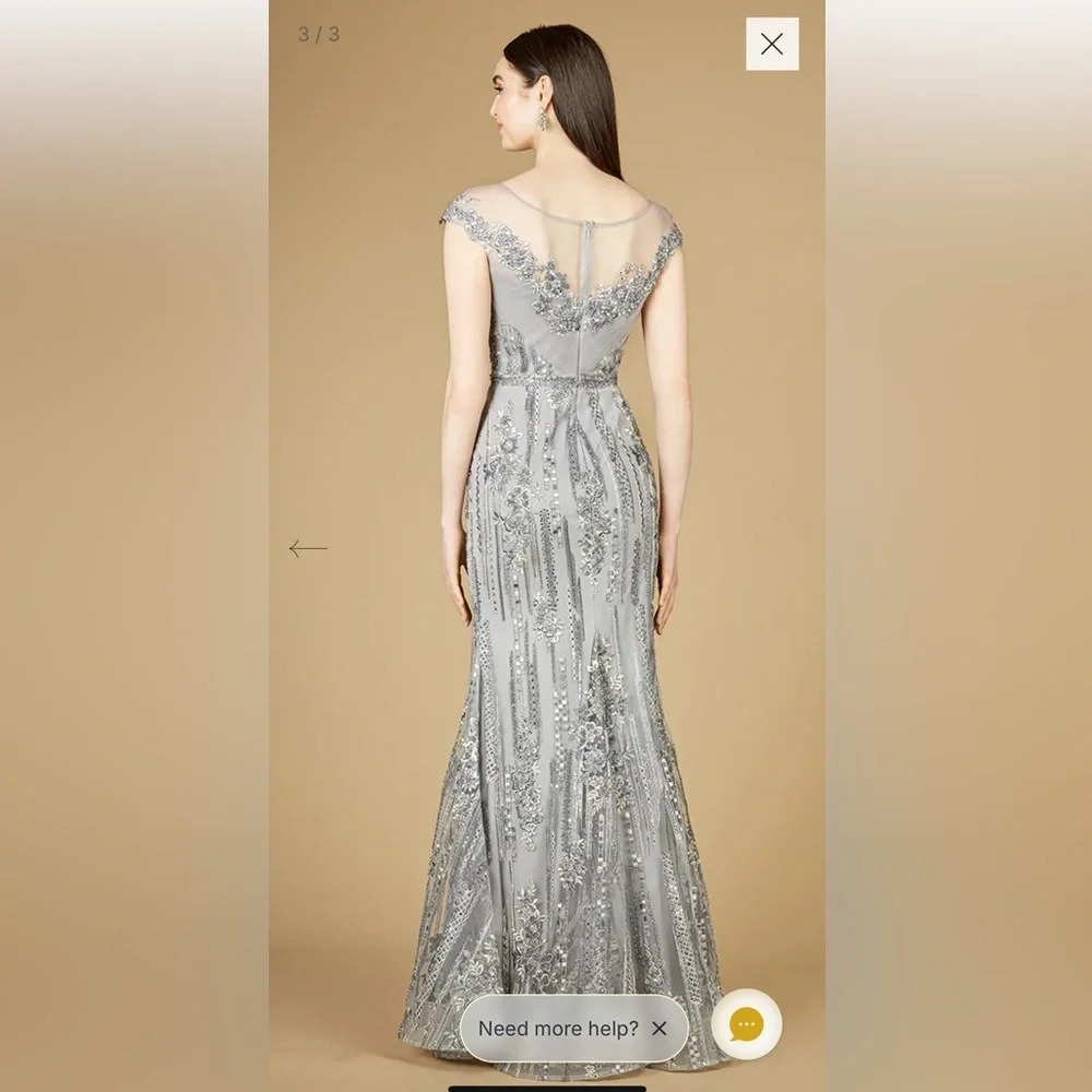LARA size 12 Silver Beaded Illusion Neck Mermaid‎ Evening Gown